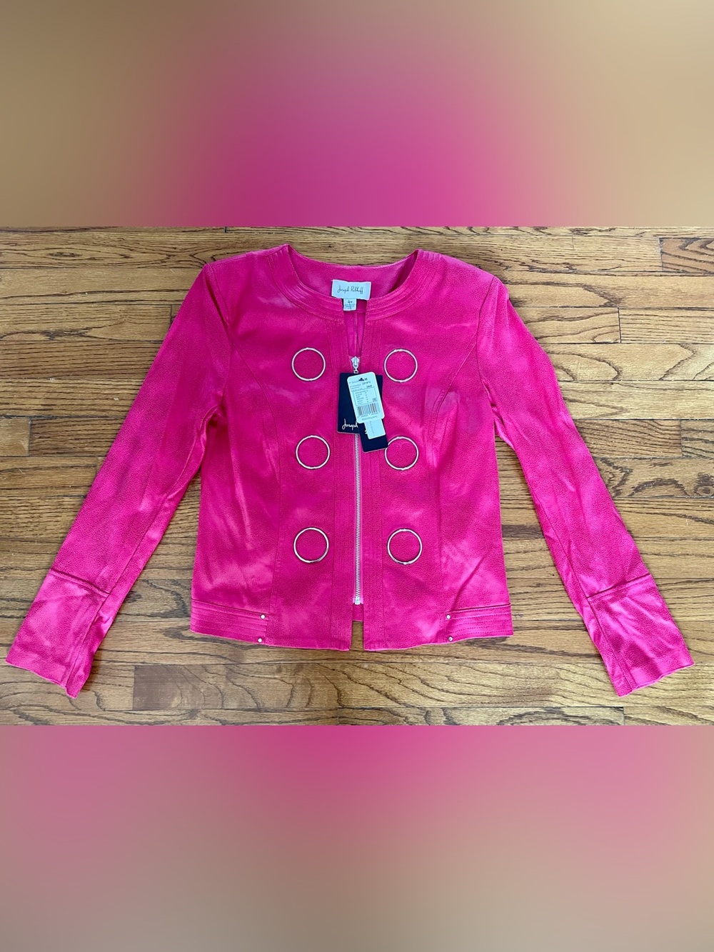 Joseph Ribkoff Pink Faux Leather Jacket Style # 231910 Dazzle Pink Medium NEW